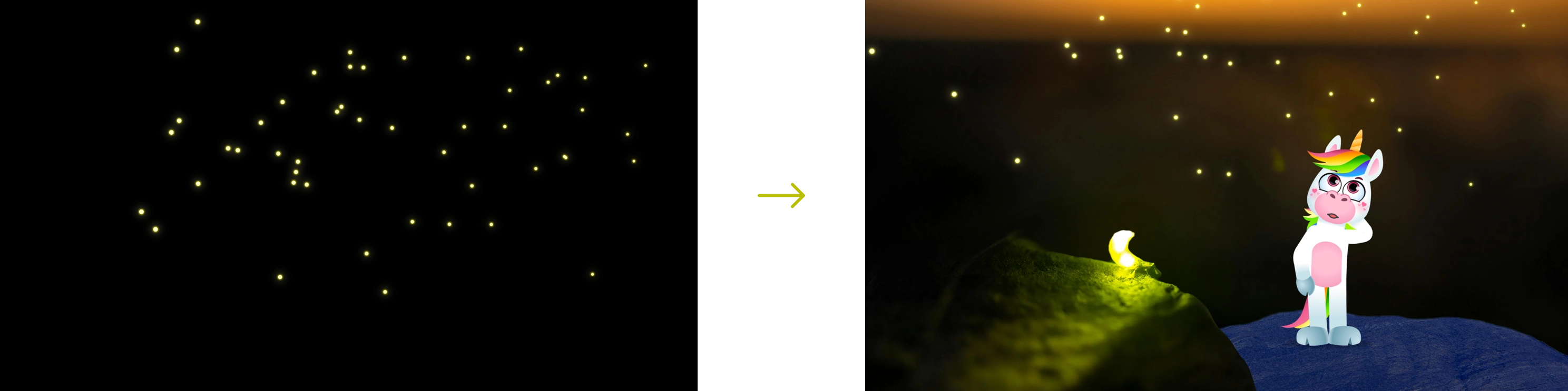 Fireflies animation — shape layers with wiggle transform and glow effect
