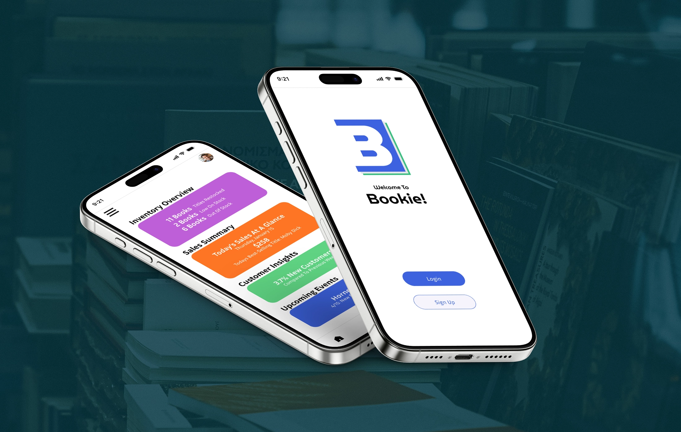 Bookie app hero composition